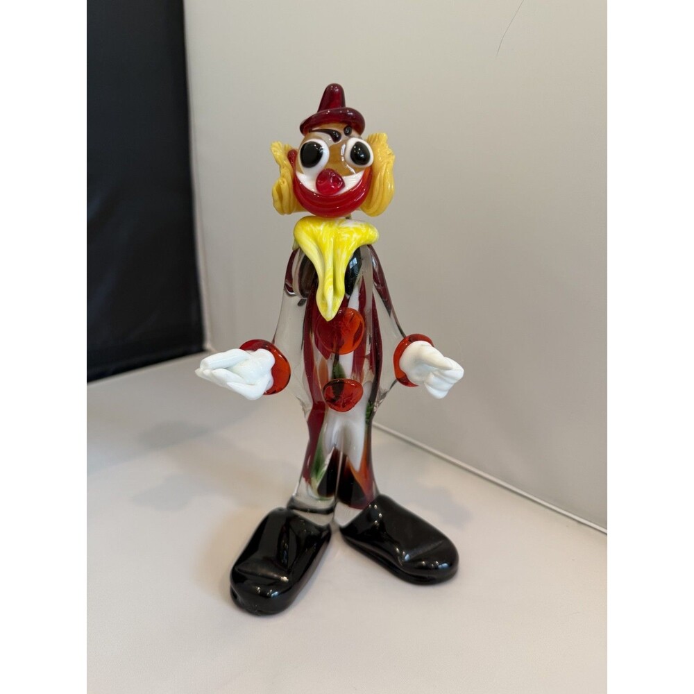 Vintage Murano Italy Art Glass Clown Figurine Hand Blown 8” Big Shoes